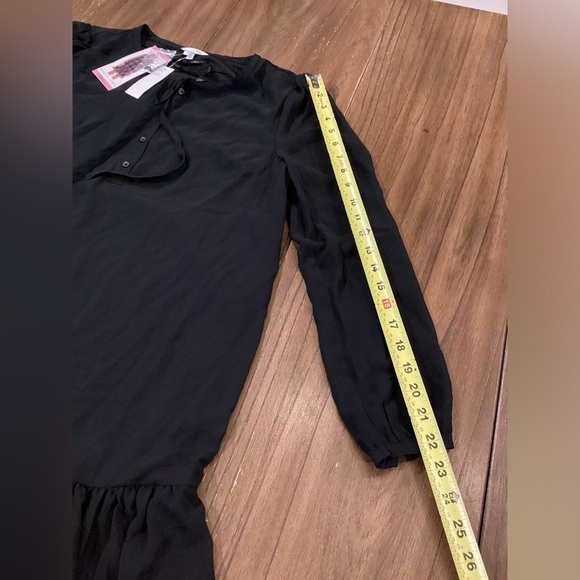 Draper James Tie Neck Flounce Shift chiffon long sleeve Mini Dress small Black - Picture 12 of 13